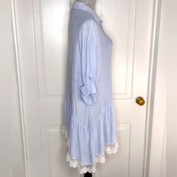 Elegant Light Blue Long Sleeve Dress - Picture 4 of 7